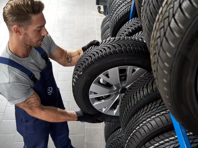 A Volkswagen wheel and tyre