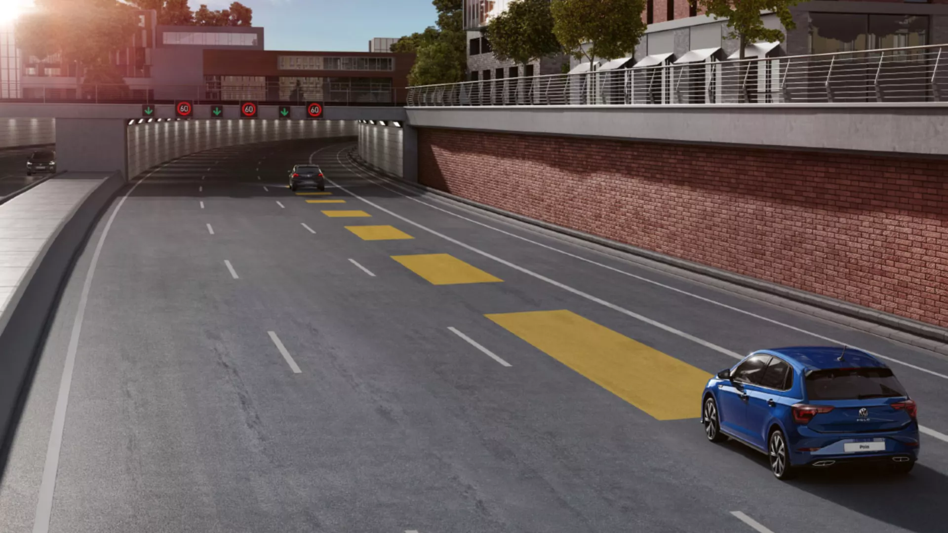 Picture shows how the Automatic Distance Control ACC works in the VW Polo.